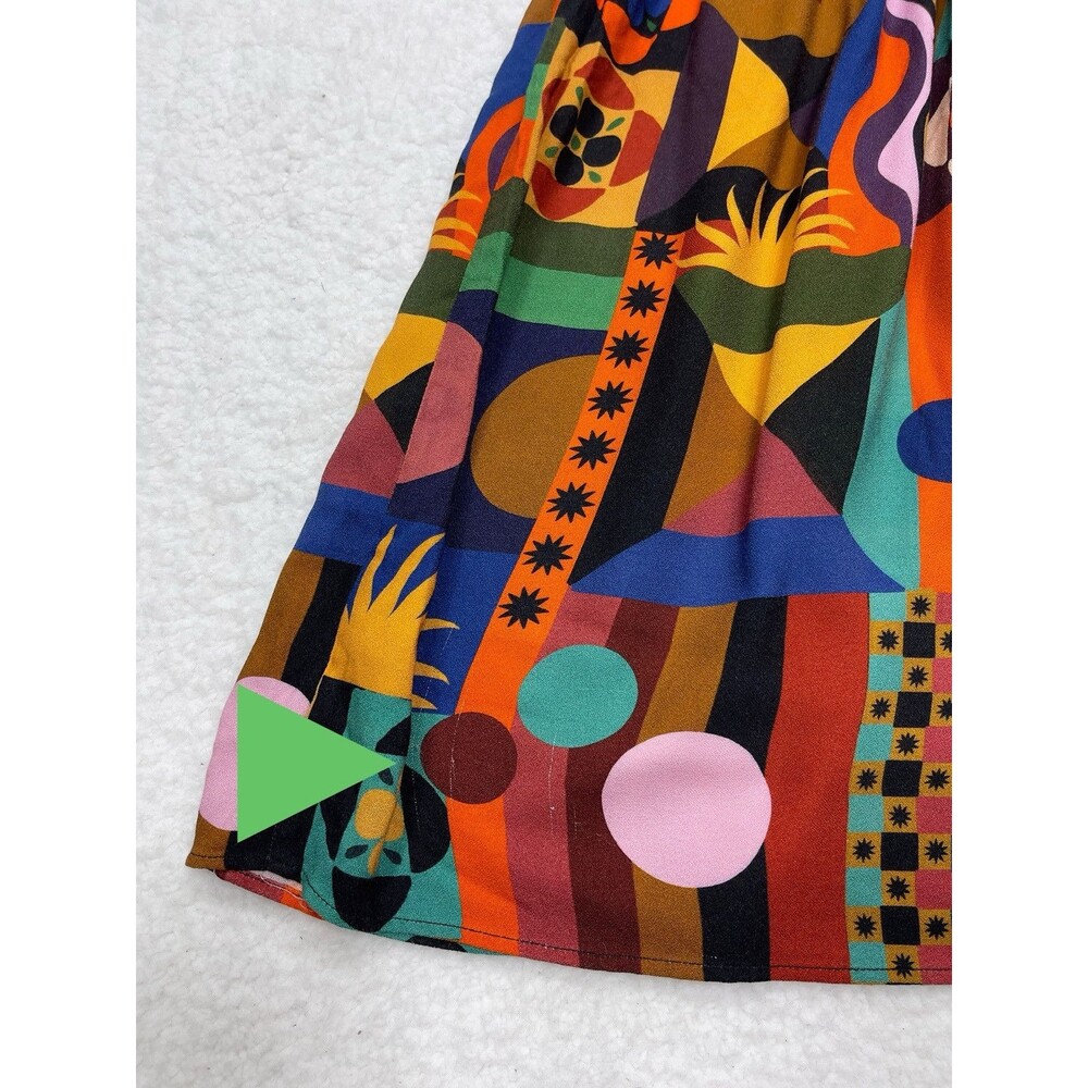 Farm Rio Midi Dress Tropical Shapes Orange Smock Preppy Boho Vacay Retro Medium - Picture 13 of 13